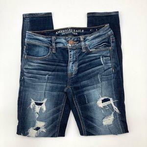 AMERICAN EAGLE AE Dark Wash Destroyed Jegging Jeans Women’s Size 0 Short